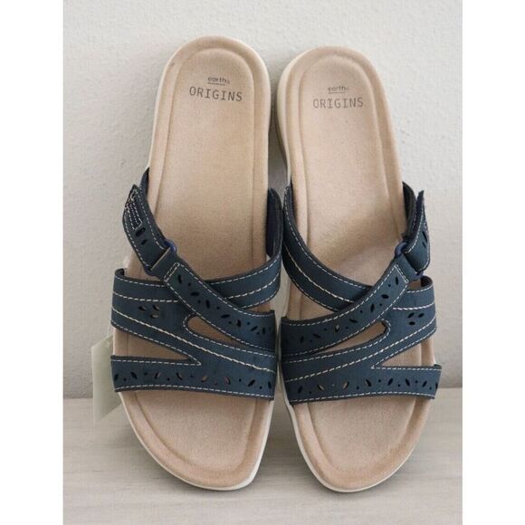 Earth Origins Women's Sz 11 M Navy Blue Perforated Sandra Slide Sandals - Picture 3 of 12